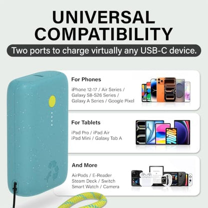 Nimble Champ Portable Charger, 10000mAh Power Bank, 20W Dual USB-C Charging - color: Shorebreak Blue