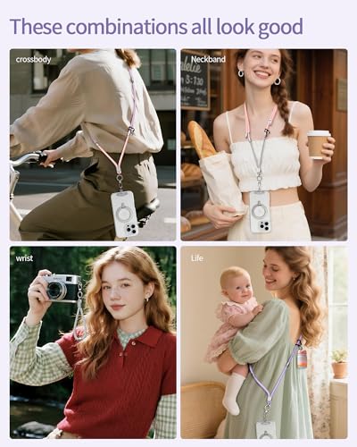 LEEUDESIGN 3 in 1 Luxury Phone Lanyard, Adjustable Crossbody Neck Strap & Short Wrist Strap, Anti-Lost Anti-Theft Detachable Phone Chain, Versatile Shoulder Phone Sling for All Cell Phones(Grey+Pink) - color: Grey+pink