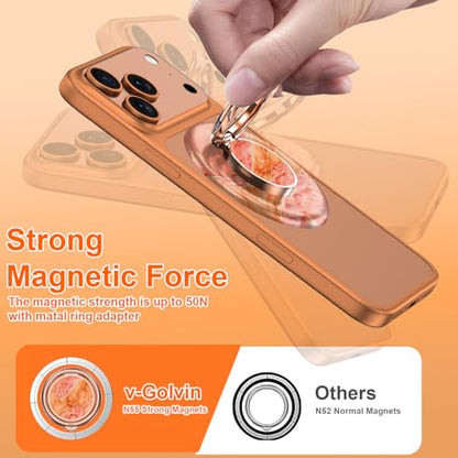 Magnetic Phone Ring Holder for MagSafe Grip,[Super Magnet],Stylish 360° Rotation Cell Phone Grip Stand Finger Ring Kickstand for iPhone 17 16 15 14 Pro Max,iPad and Smartphones,Marble - color: Orange Marble