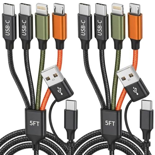 4 in 2 Multi Charging Cable, 2Pack 5FT Charging Cords for Multiple Devices - color: Orange&Green, size: 2Pack 5FT
