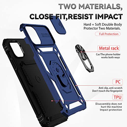 for iPhone 11 Case with Camera Lens Cover HD Screen Protector, Dual Layer [15 FT Military Grade Drop Protection] Magnetic Ring Holder Kickstand Protective Phone Case for iPhone 11 6.1 inch (Navy Blue) - color: Navy Blue with camera cover Military-Grade 2n
