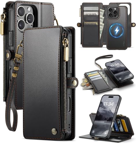 for iPhone 16 Pro - Phone Case Wallet Magnetic Detachable, Black - color: Black, size: iPhone 16 Pro