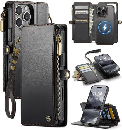 for iPhone 16 Pro - Phone Case Wallet Magnetic Detachable, Black - color: Black, size: iPhone 16 Pro