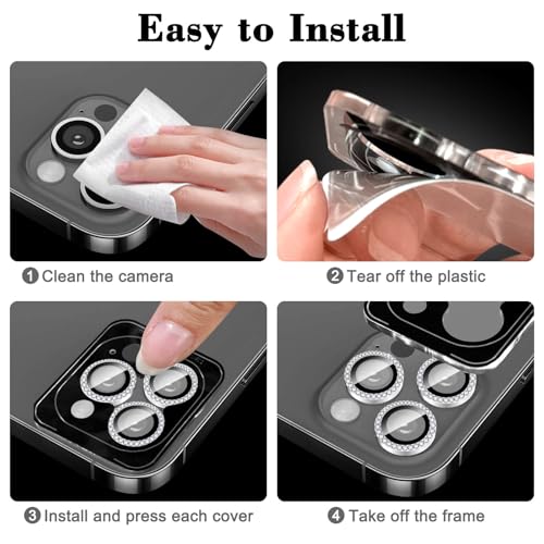 Kucheed Bling Camera Lens Protector Compatible for iPhone 13/iPhone 13 Mini, Glitter 9H Tempered Glass Camera Cover Film Stickers, Sparkling Automatic Alignment Individual Metal Rings