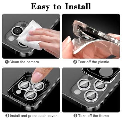 Kucheed Bling Camera Lens Protector Compatible for iPhone 13/iPhone 13 Mini, Glitter 9H Tempered Glass Camera Cover Film Stickers, Sparkling Automatic Alignment Individual Metal Rings