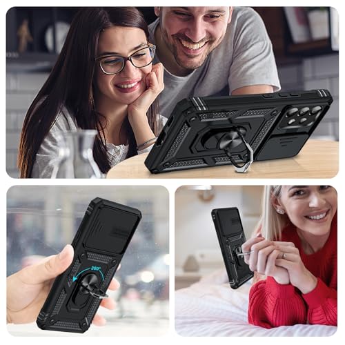 LeYi for Samsung Galaxy A53-5G Phone Case: with Slide Camera Cover | Military-Grade Heavy Duty Cell Android Cover Magnetic Ring Holder Stand para A 53, Black - color: TC Black, size: A53 5G 6.5inch