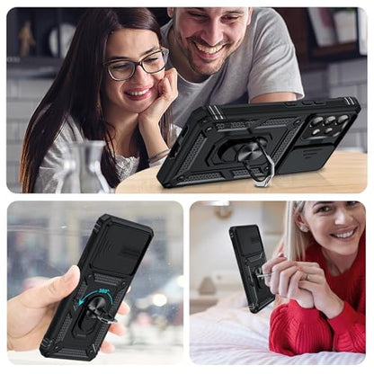 LeYi for Samsung Galaxy A53-5G Phone Case: with Slide Camera Cover | Military-Grade Heavy Duty Cell Android Cover Magnetic Ring Holder Stand para A 53, Black - color: TC Black, size: A53 5G 6.5inch