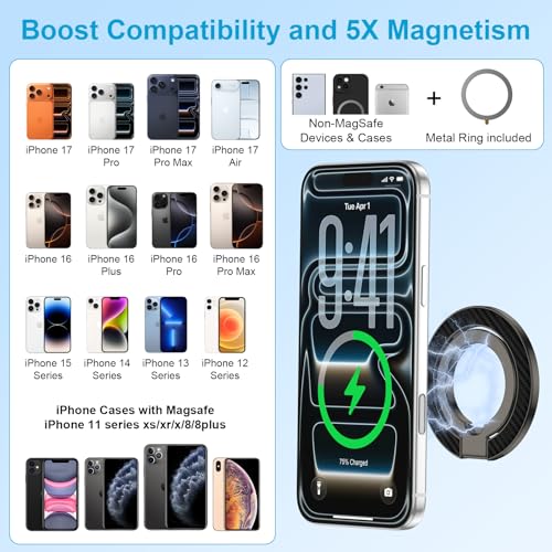 MagSafe Phone Ring Holder, 360° Rotation Magnetic Phone Grip Kickstand - color: gray