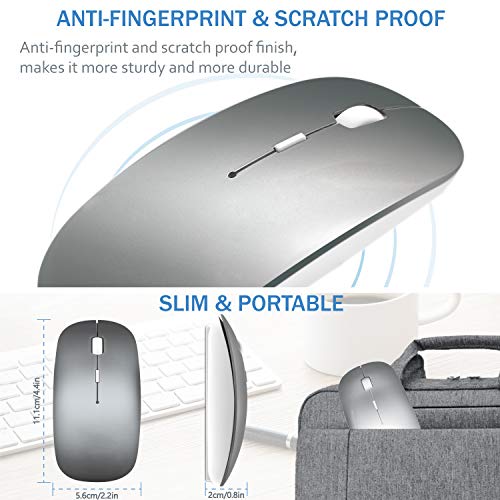 Bluetooth Wireless Mouse for MacBook Air Mac Pro Laptop Computer iPad Pad PC Laser Optical Rechargeable Mini Slim Silent Mouse Widely Used Desktop Hp iMac (Gray) - color: Grey