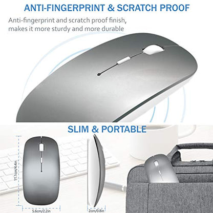 Bluetooth Wireless Mouse for MacBook Air Mac Pro Laptop Computer iPad Pad PC Laser Optical Rechargeable Mini Slim Silent Mouse Widely Used Desktop Hp iMac (Gray) - color: Grey