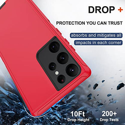 for Samsung Galaxy S22 Ultra Case with Belt Clip Holster, 2X Screen Protector, Military Grade Protection Heavy Duty Full Body Shockproof Rugged Protective Cover for Samsung S22 Ultra 5G Red - color: Red