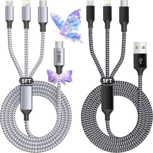 100W Fast Charging Cable, 2 Pack 3 in 1 USB C Multi Charger Cord - color: Gray