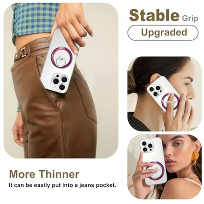 Transparent Shiny Magnetic Phone Ring Holder,360° Rotatable Removable Phone Grip,Clear Rose Pink Sparkle Diamond Stylish Design Compatible with All Phones & Tablets - color: Clear Rose Pink