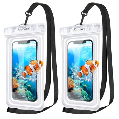 ProCase 2 Pack Floating Waterproof Phone Pouch, IPX8 Dry Bag for 7" Phones | Fits iPhone 17/16/15/14, Galaxy S24/S23 & Pixel 8/7. Touchscreen Waterproof Pouch for Swimming, Diving & Snow -Clear - color: Clear