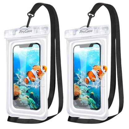 ProCase 2 Pack Floating Waterproof Phone Pouch, IPX8 Dry Bag for 7" Phones | Fits iPhone 17/16/15/14, Galaxy S24/S23 & Pixel 8/7. Touchscreen Waterproof Pouch for Swimming, Diving & Snow -Clear - color: Clear