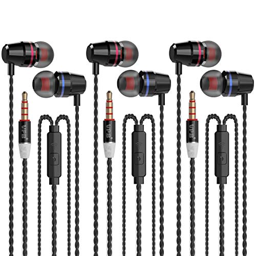 VPB 3 Packs Metal Wired Earbuds with Microphone, Durable in-Ear Earphones for School, Deep Bass Clear Sound, Noise Isolating, Fits 3.5mm Jack iPhone iPad Samsung Google Devices (Black) - color: Black