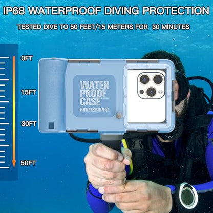 Underwater Snorkeling Diving Phone Case, Waterproof Phone Case for iPhone 16/15/14/13/12/11Pro Max/XR/XS for Samsung Galaxy S24/S23/S22/S21,Universal Scuba Underwater Photo Video Housing(Blue) - color: Blue