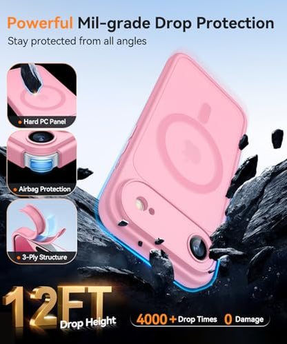 CANSHN Magnetic Compatible with iPhone Air Case(6.5 Inch), Upgraded [Full Camera Protection] [Compatible with Magsafe] [Translucent Matte] Shockproof Phone Cover for iPhone 17 Air Case,Pink - color: Pink, size: iPhone Air (6.9 Inch,1 Lens)