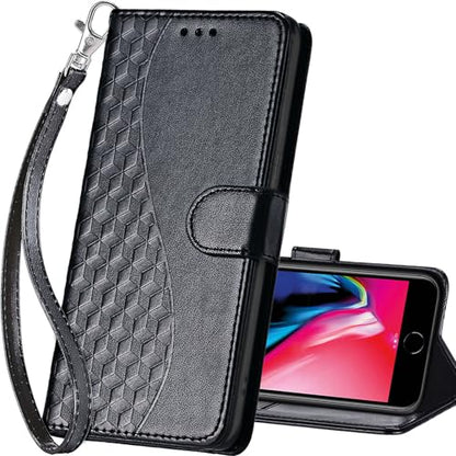 for iPhone SE 2022/7/8/SE 2020 Wallet case, Black | 3 Card Holders, Kickstand, Shockproof TPU Shell, PU Leather, Magnetic Closure, Protective Flip Folio Cover, Women - color: 3