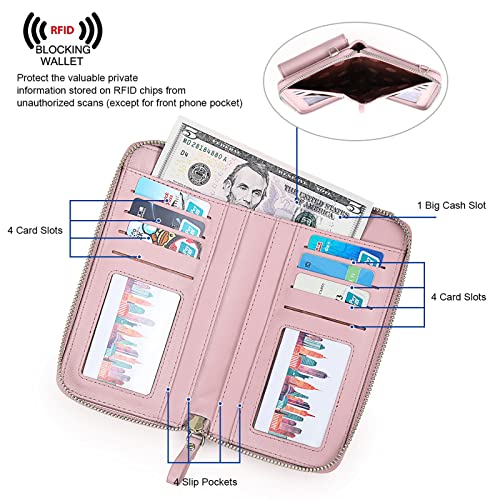 S-ZONE Small Crossbody Bags for Women Phone Purse RFID Blocking Wallet | Card Slots, Vegan Leather, Anti-theft, Multi Pockets, Detachable Adjustable Strap, Travel Eveyday Outing - color: Pink
