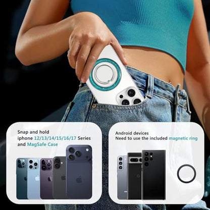 Magnetic Phone Ring for MagSafe,Phone Grip Kickstand,Ring Holder Stand Compatible with iPhone 17 16 15 14 13 12 Pro Max Plus and Phone Case - Blue Transparent Glitter