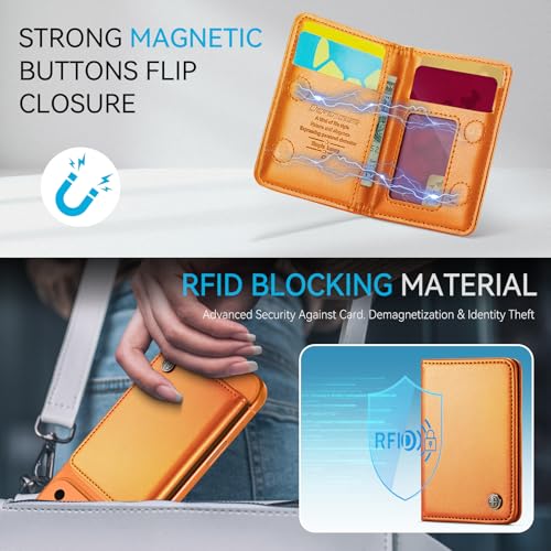 Defencase for Magsafe Wallet Magnetic Card Holder RFID Blocking, Orange - color: Fashion Orange