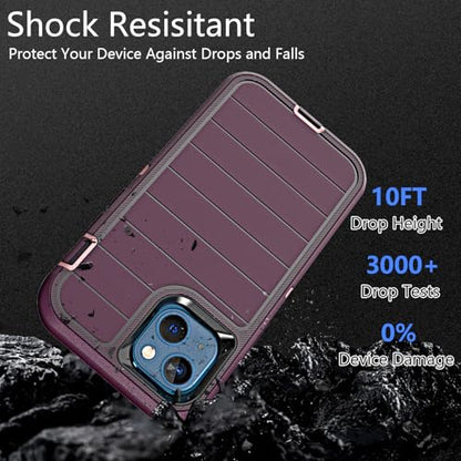 YmhxcY for iPhone 13 Case, 2X Glass Screen and Camera Protector, 3 in 1 Heavy Duty Shockproof Drop Protection Stripe Rubber Cover for 13 6.1"-Wine/Pink - color: Wine/Pink