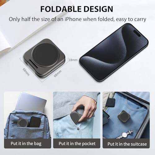 2 in 1 Foldable Mini Travel Wireless Charger Stand for Apple, KUXIU Aluminum Alloy Magnetic Charging Station Compatible with iPhone 15/14/13/12Pro/Max, 5W Fast Charging Watch 9/8/7/Ultra2, AirPods Pro - color: Gray