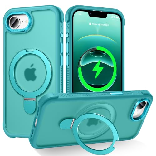 Designed for iPhone 17e/ 16e Case with Magnetic Stand, Darkcyan | Certified Drop Protection, Great Grip Feeling, Matte Translucent Back Slim Shockproof Phone Cover - color: Darkcyan, size: Iphone 17e & Iphone 16e