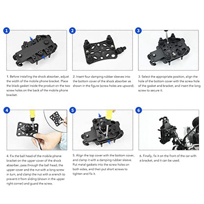 Motorcycle Mobile Phone Holder Buffer, Shock Absorber Phone Bracket, Anti - Vibration Silicone Columns with Nylon Base, Universal Bike Motorbike Mount for Smartphones, Includes Wre