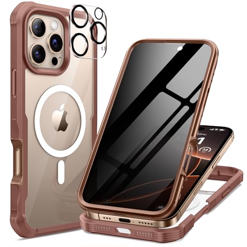seacosmo for iPhone 16 Pro Max Case, Full Body Bumper with Built-in 9H Tempered Glass Privacy Screen Protector and Camera Lens Protector, Compatible with MagSafe, Shockproof Case, 6.9", Desert Brown - color: Desert Brown, size: iPhone 16 Pro Max 6.9"