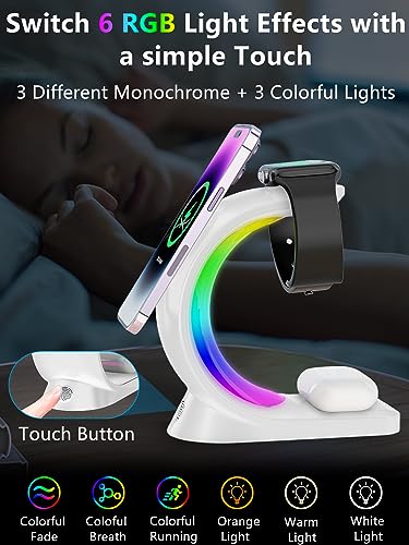 Mag-Safe 3 in 1 Wireless Charging Station, 15W Magnetic Wireless Charger - color: White