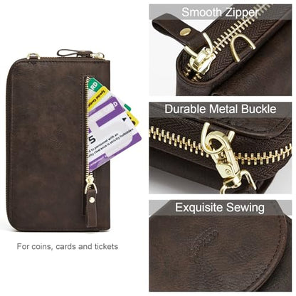 S-ZONE Small Crossbody Bags for Women Phone Purse RFID Blocking Wallet | Card Slots, Vegan Leather, Anti-theft, Multi Pockets, Detachable Adjustable Strap, Travel Eveyday Outing - color: Retro Coffee