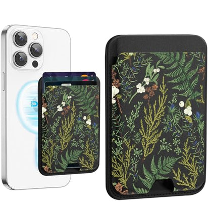 uCOLOR Upgraded Magnetic Cell Phone Wallet Card Holder-Compatible with MagSafe for iPhone 17/16/ 15/14/13/12 Series, Leather Magsafe Wallet for Back of Phone (Ferns) - color: Ferns