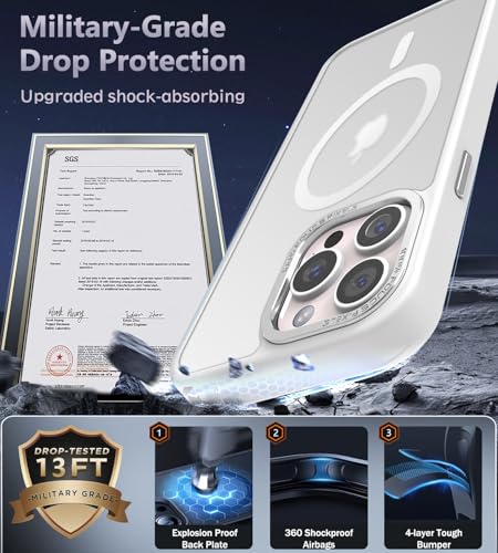 Newfuture Magnetic for iPhone 14 Pro Max Case Shockproof, Frosted White | Military Drop Protection, Slim Matte Anti-Fingerprint, Compatible with Magsafe, Camera Guard, Translucent Protective Cover - color: Frosted White, size: iPhone 14 Pro Max 6.7 inch