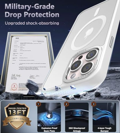 Newfuture Magnetic for iPhone 14 Pro Max Case Shockproof, Frosted White | Military Drop Protection, Slim Matte Anti-Fingerprint, Compatible with Magsafe, Camera Guard, Translucent Protective Cover - color: Frosted White, size: iPhone 14 Pro Max 6.7 inch