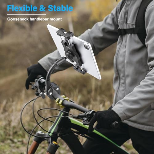 Handlebar Tablet Holder for Bike Pram Moto Wheel Chair, Metal Gooseneck Arm