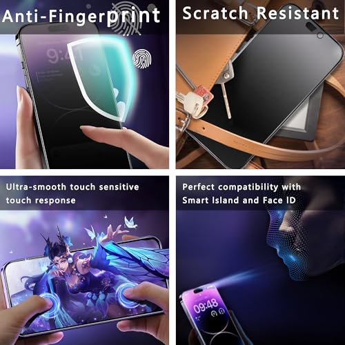 2-Pack Matte Privacy Anti-Spy Screen Protector for iPhone 17/16 Pro (6.3-Inch),Anti-Glare,9H Tempered Glass,Full Coverage,Anti-Fingerprint,Auto Dust Removal,Bubble-Free