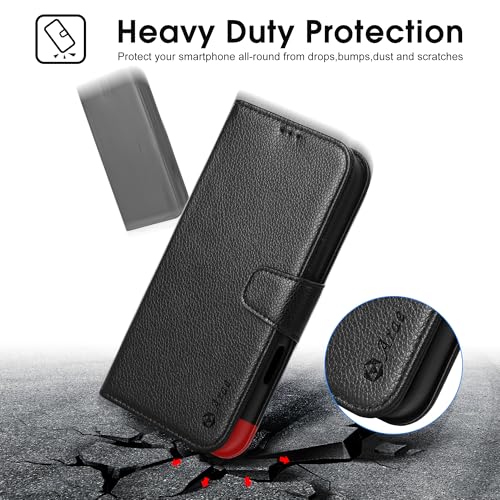 Arae Compatible with iPhone 17 Case Wallet with Card Holder, Wristlet Strap Wallet Flip Cover for iPhone 17 6.1 inch Men/Women, RFID Blocking, Kickstand, Litchi Black - color: Litchi Black, size: iPhone 17 6.1 inch