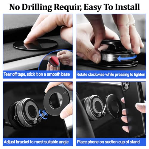 Vacuum Magnetic Car Phone Holder Stand,Reinforced Ultra-Strong Vacuum Suction Cup,360° Rotation&Foldable,Universal Dashboard Windshield/Gym/Mirror/Kitchen Phone Stand,for All iPhone Series&All Android