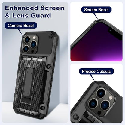 SAMONPOW for iPhone 13 Pro Case with Card Holder [4 Cards] &Kickstand Black - size: for iPhone 13 Pro
