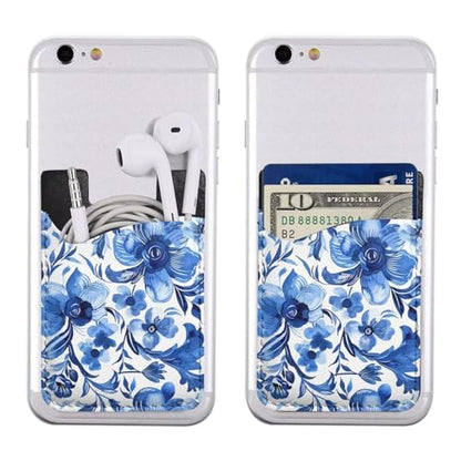 Floral Wallet Card Holder Flower Adhesive Credit Business ID Cards Pocket Chinoiserie Blue Stick on Wallet for Phone PU Leather Adhesive Card Pocket for Phone - color: Blue Flowers