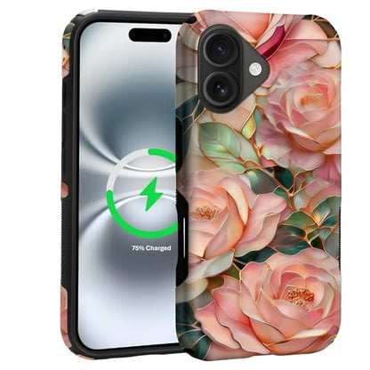 Case for iPhone 17 | Anti-Slip Side Handle| Bold Protective Design | Compatible with MagSafe | Stained Glass Pink Flower | - color: Stained Glass Pink Flower, size: iPhone 17