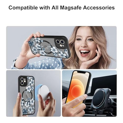Magnetic for iPhone 12 Case,White Flower | [Compatible with MagSafe] Cute Fashion Translucent Matte Hard Back Shockproof Anti-Scratch Phone Case,Ink Flower - color: Ink Flower, size: iPhone 12