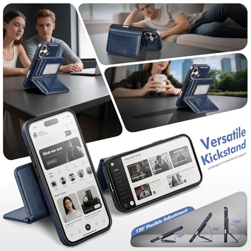 Antsturdy Compatible with MagSafe iPhone 17 Wallet Case,Blue | 2 in 1 Detachable Magnetic,Credit Card Holder Slots,RFID Blocking,PU Leather,Kickstand,Flip Folio Phone Cover for Men & Women - color: Blue, size: iPhone 17 - 6.3"