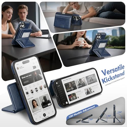 Antsturdy Compatible with MagSafe iPhone 17 Wallet Case,Blue | 2 in 1 Detachable Magnetic,Credit Card Holder Slots,RFID Blocking,PU Leather,Kickstand,Flip Folio Phone Cover for Men & Women - color: Blue, size: iPhone 17 - 6.3"