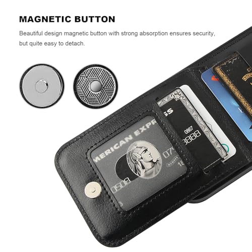 KIHUWEY for iPhone 16 Pro Wallet Case Card Holder Kickstand, Black | Credit Card Slots, PU Leather, Magnetic Clasp, Flip Heavy Duty Protection Cover for Men and Women - color: Black
