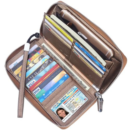 Small Compact Women Wallet RFID Blocking Genuine Leather Bifold Purse with ID Windows - color: 1- Pebbled Brown Gold, size: One Size
