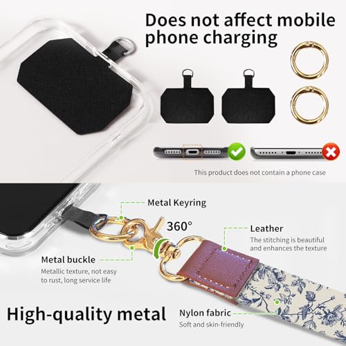 Phone Lanyard Crossbody Wrist Strap, Universal Adjustable Neck Strap for Phone Case Keys ID Badges, Travel Essential - color: Luxury Boho Flowers