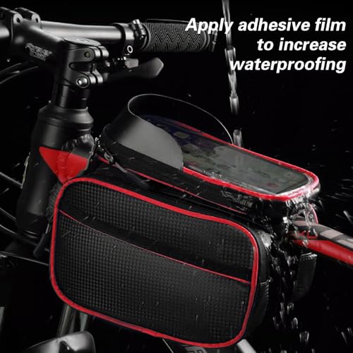 Bicycle Front Frame Bag with Touchscreen Phone Holder, Waterproof, Carbon Patterned Fabric, Top Tube Cycling Pouch(Upgrade Red) - color: Upgrade Red